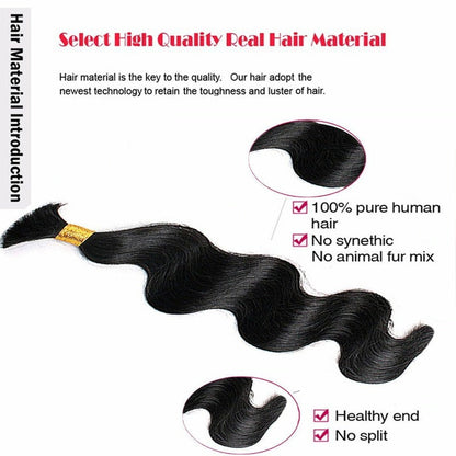 100% Human Hair Boho Braiding Hair - Body Wave Natural Black 100g/Bundle