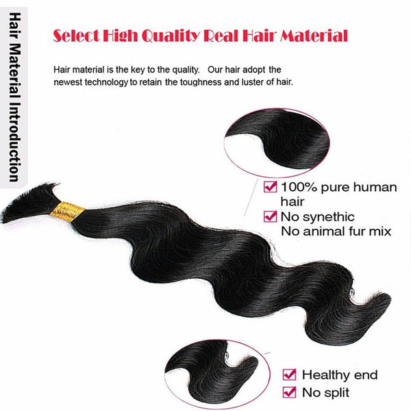 100% Human Hair Boho Braiding Hair - Body Wave Natural Black 100g/Bundle