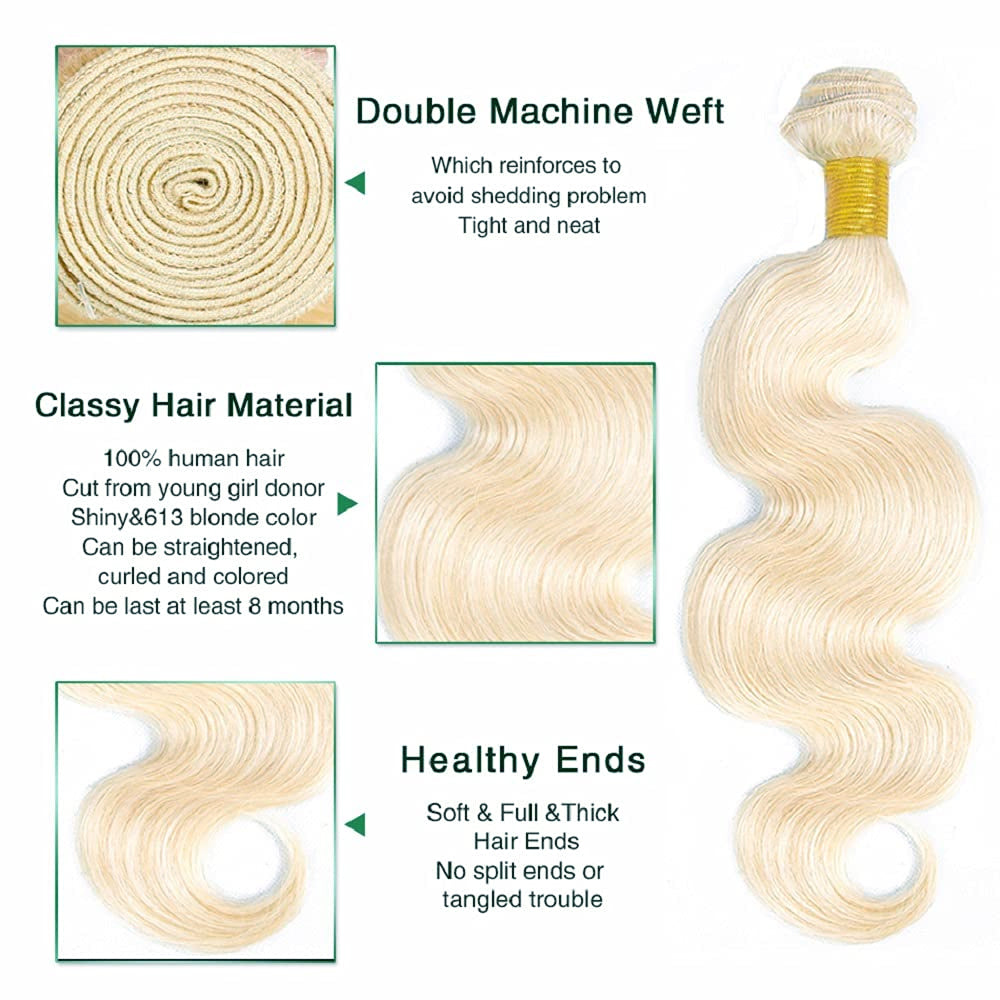 Platinum Blonde Body Wave 100% Quality Human Hair | Unprocessed Mink Virgin Remy Bundles Single Donor Cuticle Intact #60