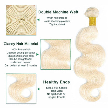 Platinum Blonde Body Wave 100% Quality Human Hair | Unprocessed Mink Virgin Remy Bundles Single Donor Cuticle Intact #60