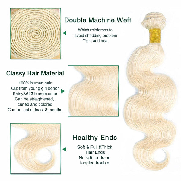 Platinum Blonde Body Wave 100% Quality Human Hair | Unprocessed Mink Virgin Remy Bundles Single Donor Cuticle Intact #60
