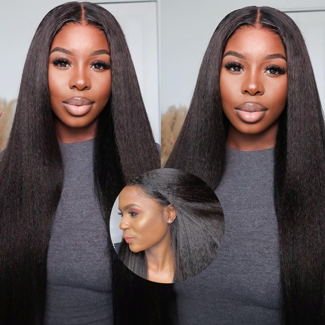 13X4HD Full Lace Frontal Wig Kinky Straight 200 Density 100% Human Hair , Swiss high-definition (HD) Lace, Skin-melt Lace, Invisible Lace