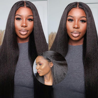13X4HD Full Lace Frontal Wig Kinky Straight 200 Density 100% Human Hair , Swiss high-definition (HD) Lace, Skin-melt Lace, Invisible Lace