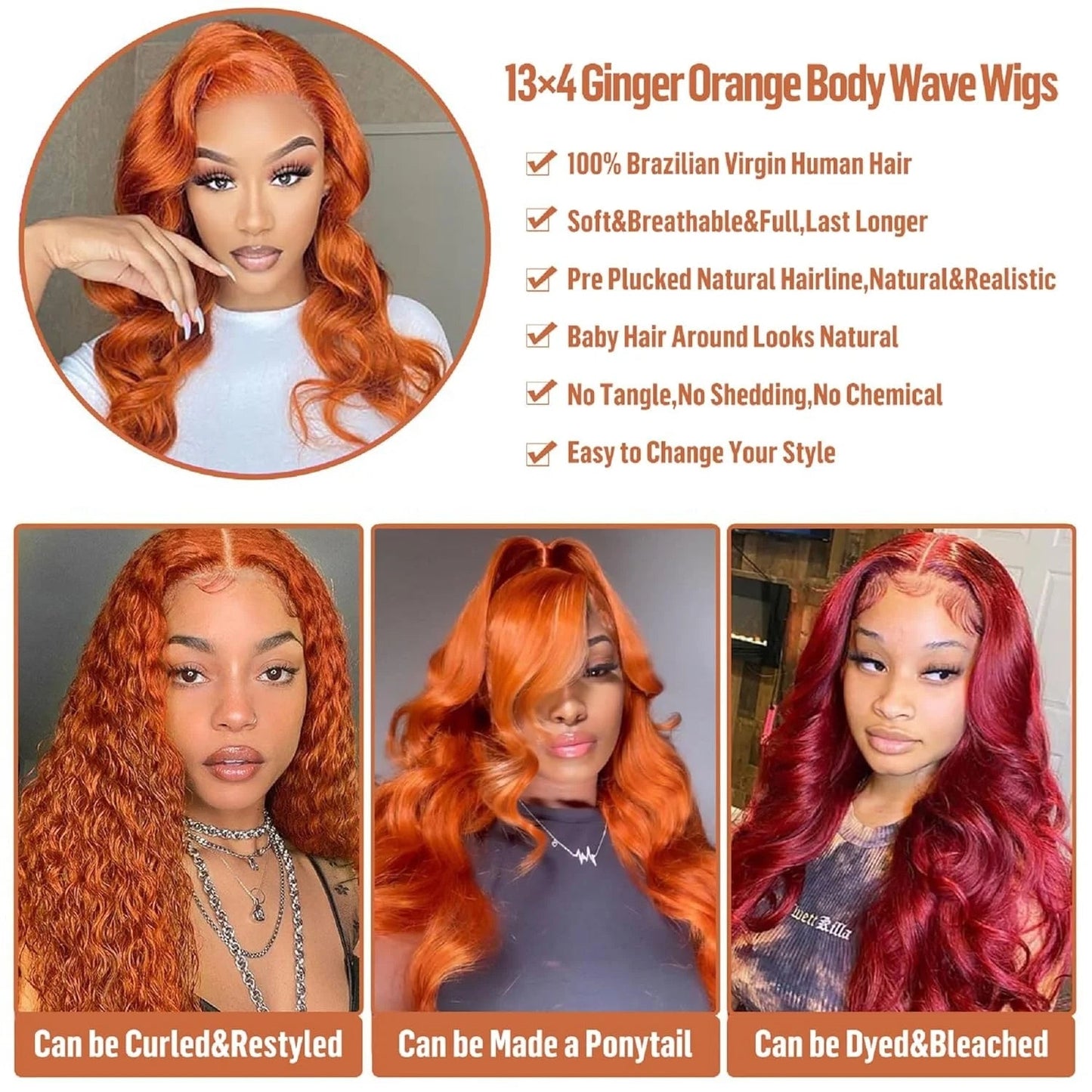 Reddish Brown Body Wave Wig – 13x4 Lace Front #350 180 Density 100% Human Hair