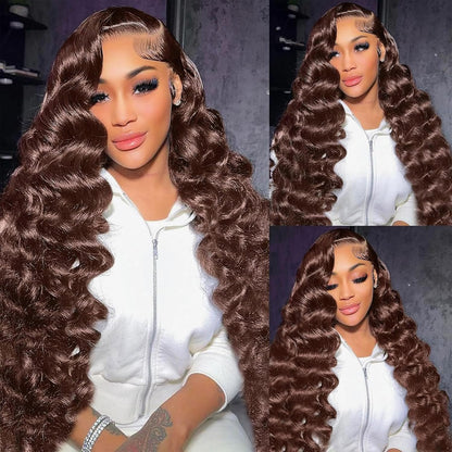 Chocolate Brown Loose Wave Wig – 13x4 Transparent Lace Front #4 100% Virgin Human Hair