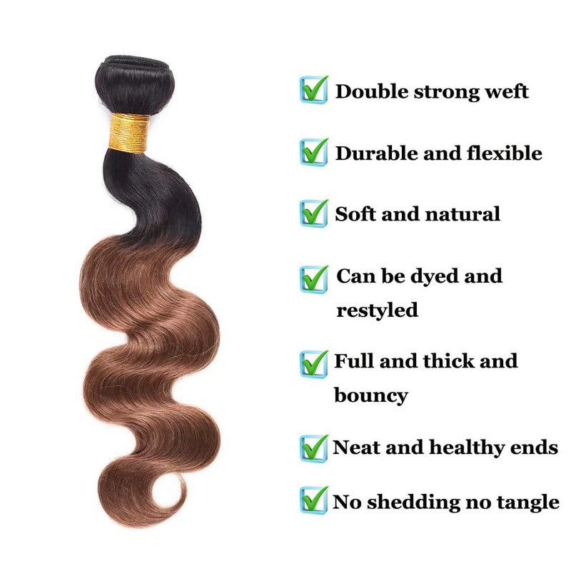 Ombre 1B/30 Body Wave 100% Human Hair Bundles | Black to Auburn Two-Tone Gradient