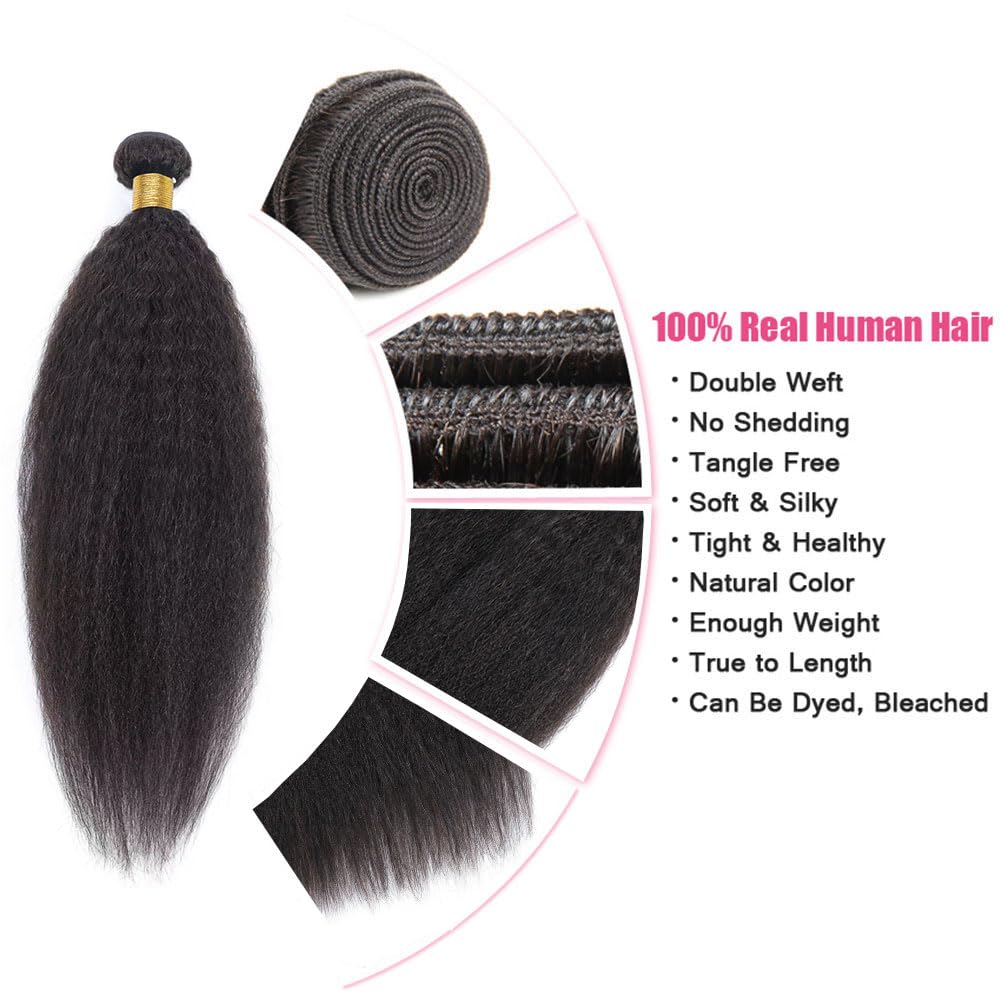 Kinky Straight 100%  Human Hair Bundles – Natural Black 10A Brazilian Virgin Hair 8"-30"