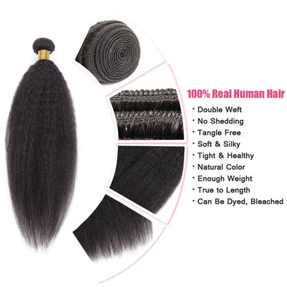 Kinky Straight 100%  Human Hair Bundles – Natural Black 10A Brazilian Virgin Hair 8"-30"