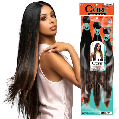 Quick Weave Combo Set 3 Bundle of Straight 20 22 24 inches With Black and Brown Wig Caps and Super Bond Glue