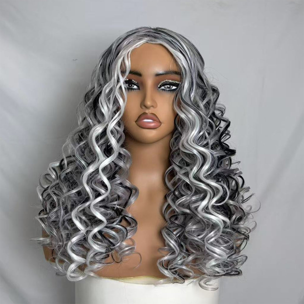 Halloween Wig  Black & White，Synthetic Cosplay Costume Halloween Wigs, Wear and Go wig