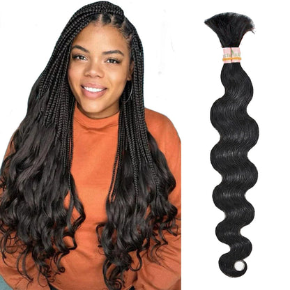 100% Human Hair Boho Braiding Hair - Body Wave Natural Black 100g/Bundle