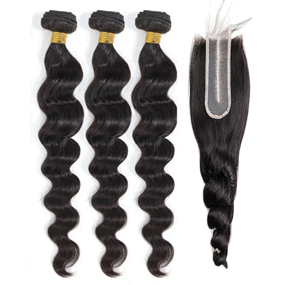 3 Bundles with 2x6 HD Lace Closure Loose Wave 100% Virgin Human Hair