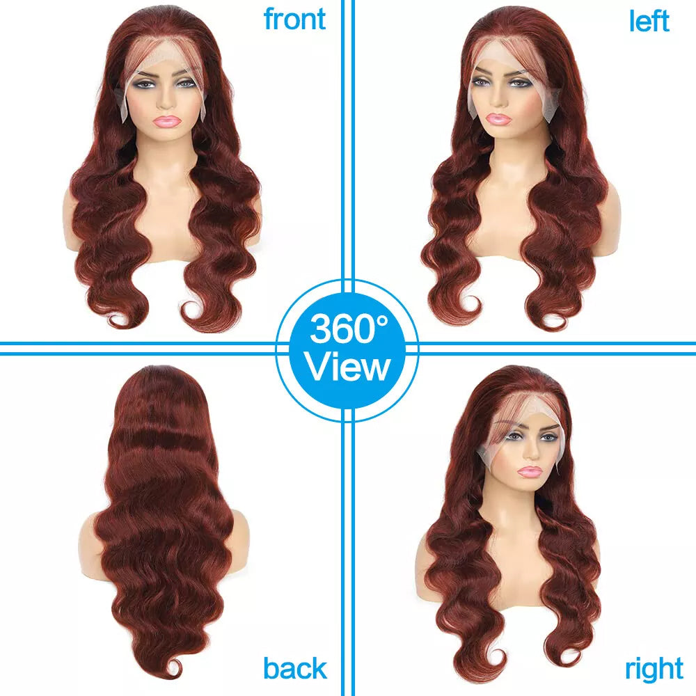Reddish Brown Body Wave Wig – 13x4 Lace Front #33 200 Density 100% Human Hair