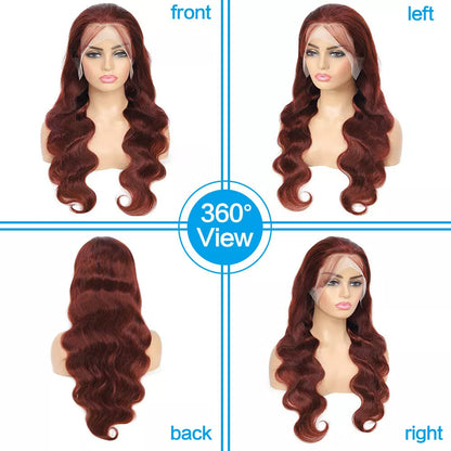Reddish Brown Body Wave Wig – 13x4 Lace Front #33 200 Density 100% Human Hair