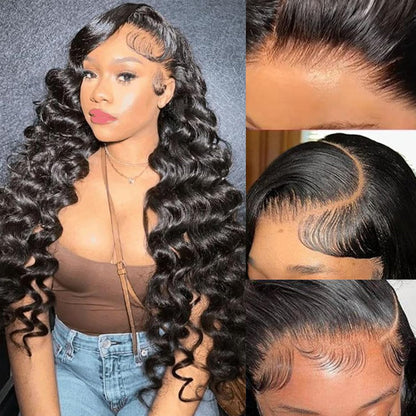 13x6HD Lace Wig Loose Bounce Full Frontal Wig High Quality Human Hair Wig 180 Free Part Swiss Lace, Skin-melt Lace, Invisible Lace