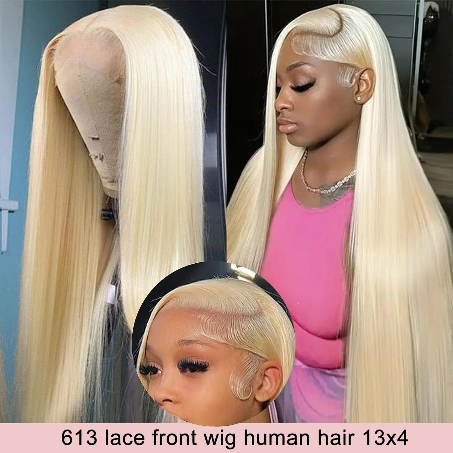 13x4 Lace Frontal Wig Color Blonde(613) Straight Wig 100% Human Hair