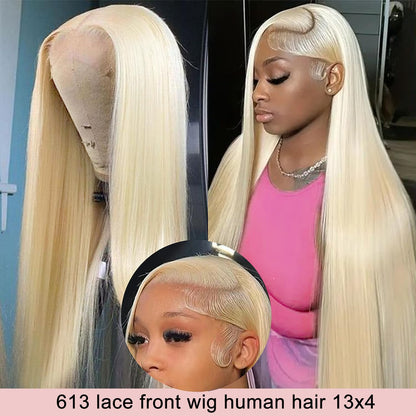 13x4 Lace Frontal Wig Color Blonde(613) Straight Wig 100% Human Hair