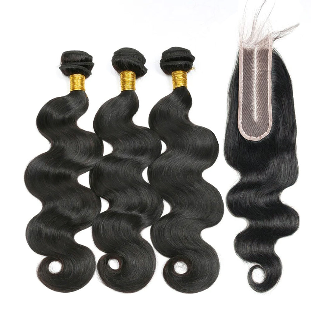 3 Bundles with 2x6 HD Lace Closure Body Wave 100% Virgin Human Hair
