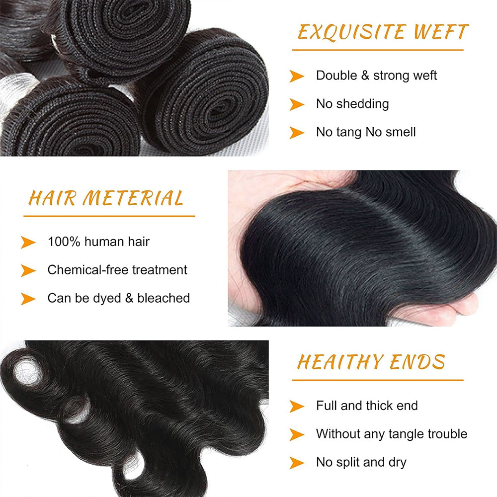 12A Premium Indian Hair Body Wave Bundles – Jet Black #1 Unprocessed Human Hair Extensions | Machine Double Weft 10"-30"