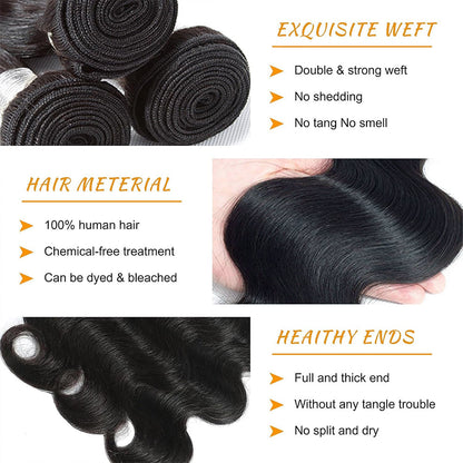 12A Premium Indian Hair Body Wave Bundles – Jet Black #1 Unprocessed Human Hair Extensions | Machine Double Weft 10"-30"