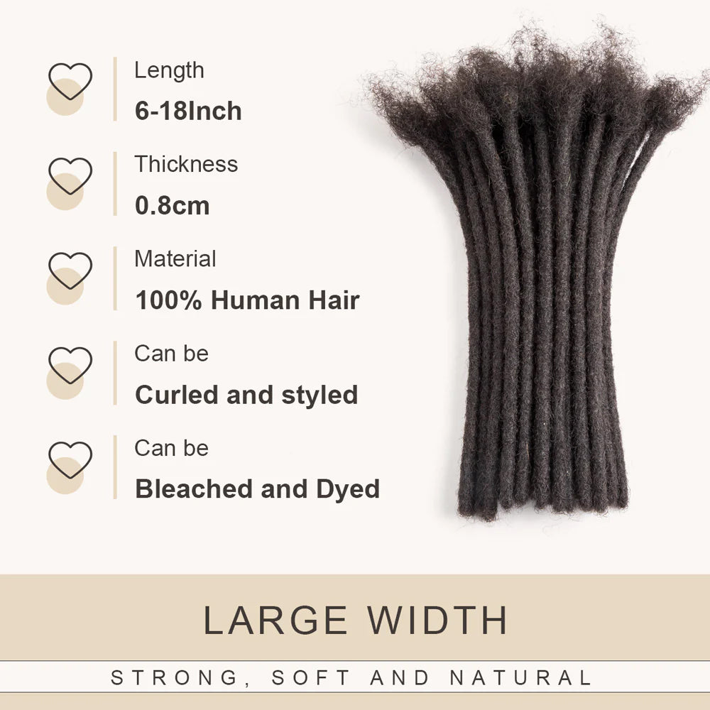 0.8cm Human Hair Loc Extensions Locs Dreads Hair Extensions For Men and Women (6-18 Inch)