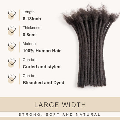0.8cm Human Hair Loc Extensions Locs Dreads Hair Extensions For Men and Women (6-18 Inch)