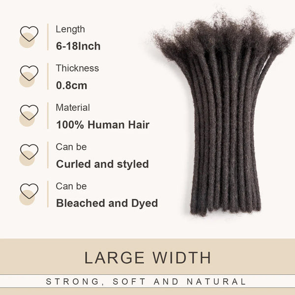 0.8cm Human Hair Loc Extensions Locs Dreads Hair Extensions For Men and Women (6-18 Inch)