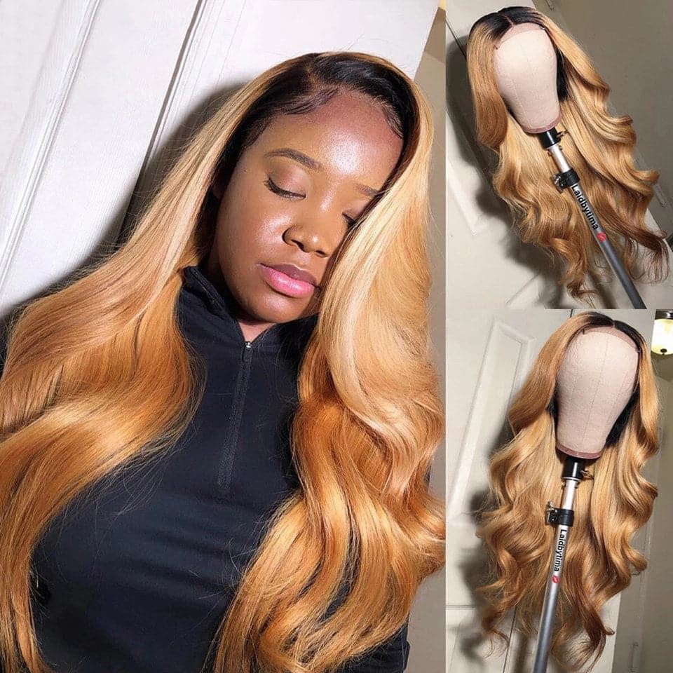 1B/27 Body Wave 4x4 Lace Closure Wig Ombre Color 100% Humanwig virgin remy hair