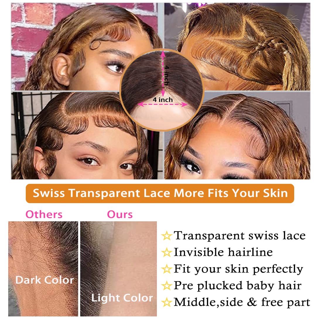 4/30 Jerry Curl 4x4 Lace Closure Wig OMBRE Color  100% Human Hair WIG Virgin Remy Hair