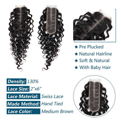 Deep Wave  Lace Closure Brazilian Virgin Human Hair 