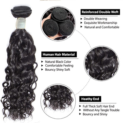 100% Affordable Human Hair Water Wave Bundles | Natural Black 1B | 10"-28" | Defined Flowing Waves