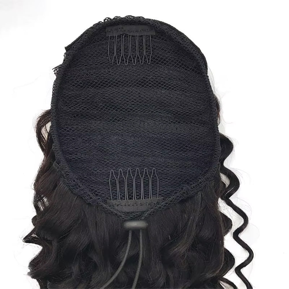 Mink Hair Clip in Draw String Ponytail Body Wave Deep Wave – 100% Human Hair, Adjustable Drawstring, Instant Glam