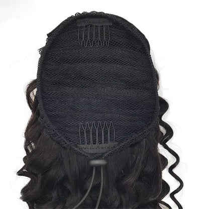 Mink Hair Clip in Draw String Ponytail Body Wave Deep Wave – 100% Human Hair, Adjustable Drawstring, Instant Glam