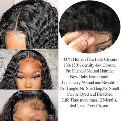 4x4 Lace Transparent Lace Closure Natural Wave Virgin Natural Human Hair | Bleached Knots, Free Part
