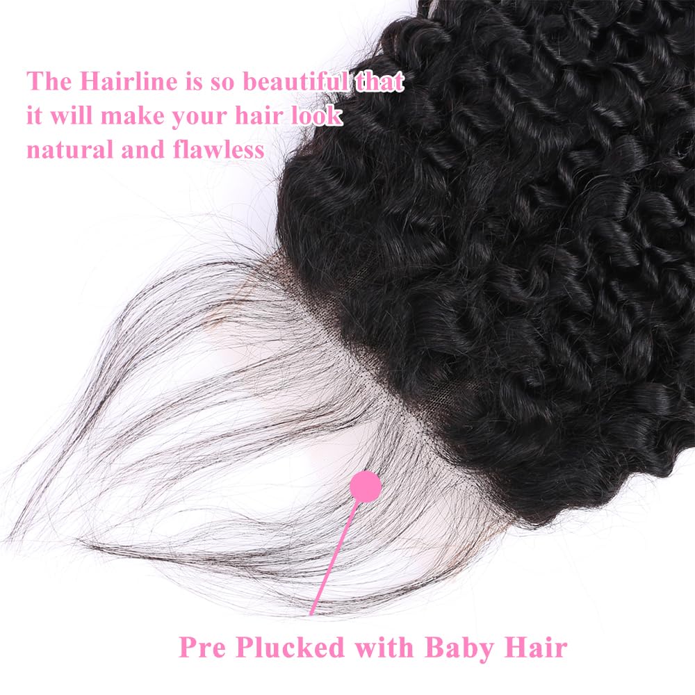 5x5 Transparent Lace Jerry Curl Lace Closure Brazilian Virgin Human Hair | Free Part, Bleached Knots