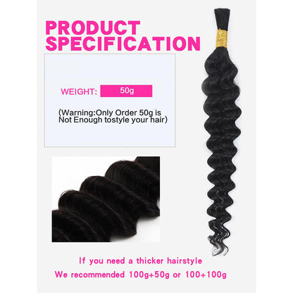 100% Human Hair Boho Braiding Hair - Deep Wave Natural Black 100g/Bundle