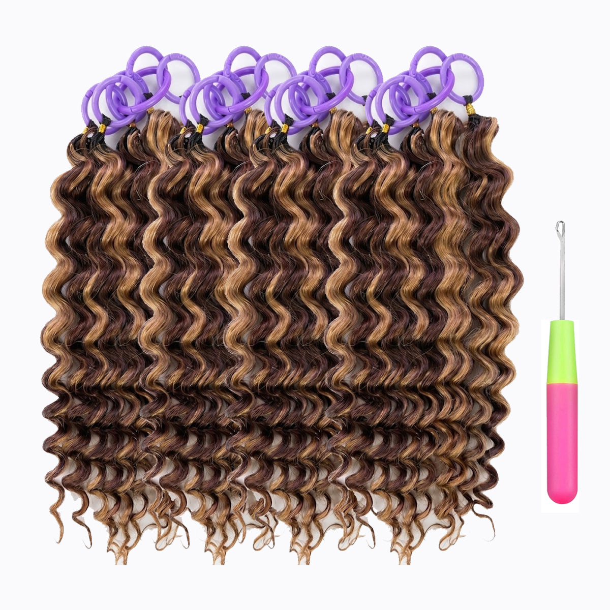 #4P27 Deep Wave Crochet 100% Human Hair - Dark Brown to Honey Gold Boho Braiding Hair For Miracle Knots (50g/Pack)