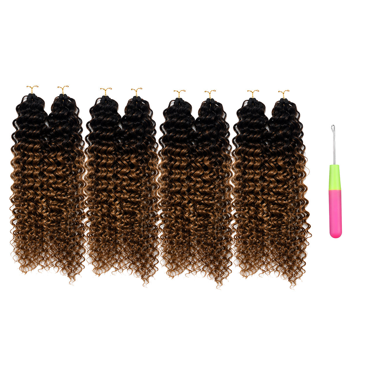 #T430 Water Wave Premium Hair Crochet 100% Human Hair - Dark Brown to Auburn Boho Braiding Hair For Miracle Knots (50g/Pack)