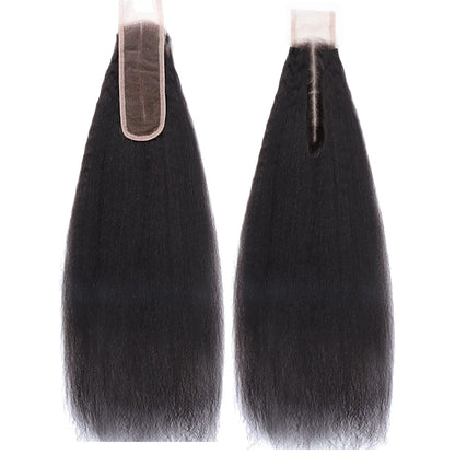 3 Bundles with 2x6 HD Lace Closure Kinky Straight 100% Virgin Human Hair