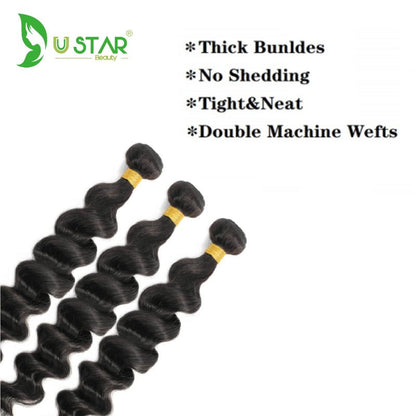 3 Bundles With 13x4 Lace Frontal Loose Wave Natural Black Brazilian Virgin Hair
