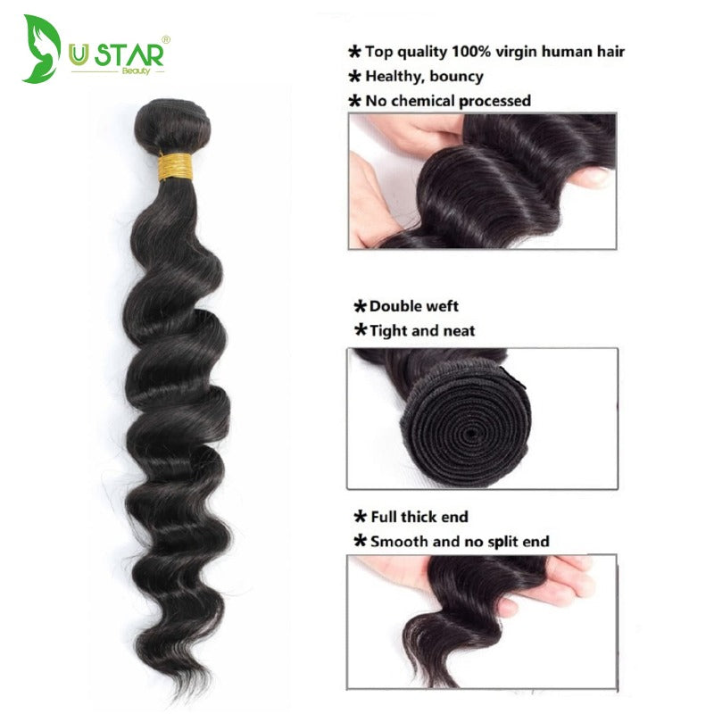 3 Bundles With 13x4 Lace Frontal Loose Wave Natural Black Brazilian Virgin Hair
