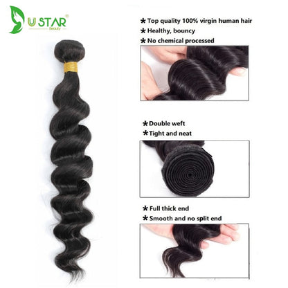 3 Bundles With 13x4 Lace Frontal Loose Wave Natural Black Brazilian Virgin Hair