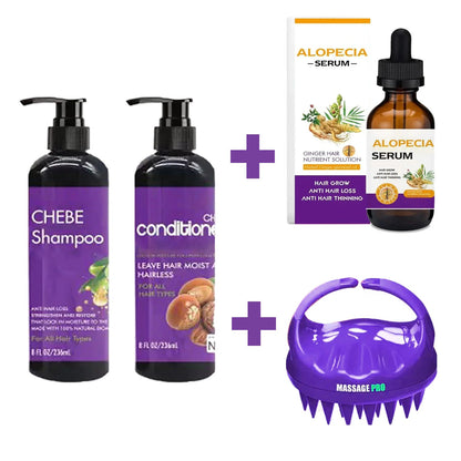 Chebe Intense Hair Growth Set Shampoo & Conditioner + Alopecia Growth Hair Solution + Scalp Hair Massager PROM Sale limit 1 per customer with hair order over $100