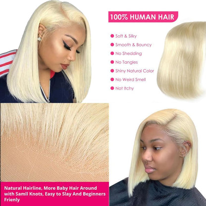 Blonde 613 Straight Bob Wig – 13x4 & 13x6 HD Lace Front Bleached Knots 100% Human Hair