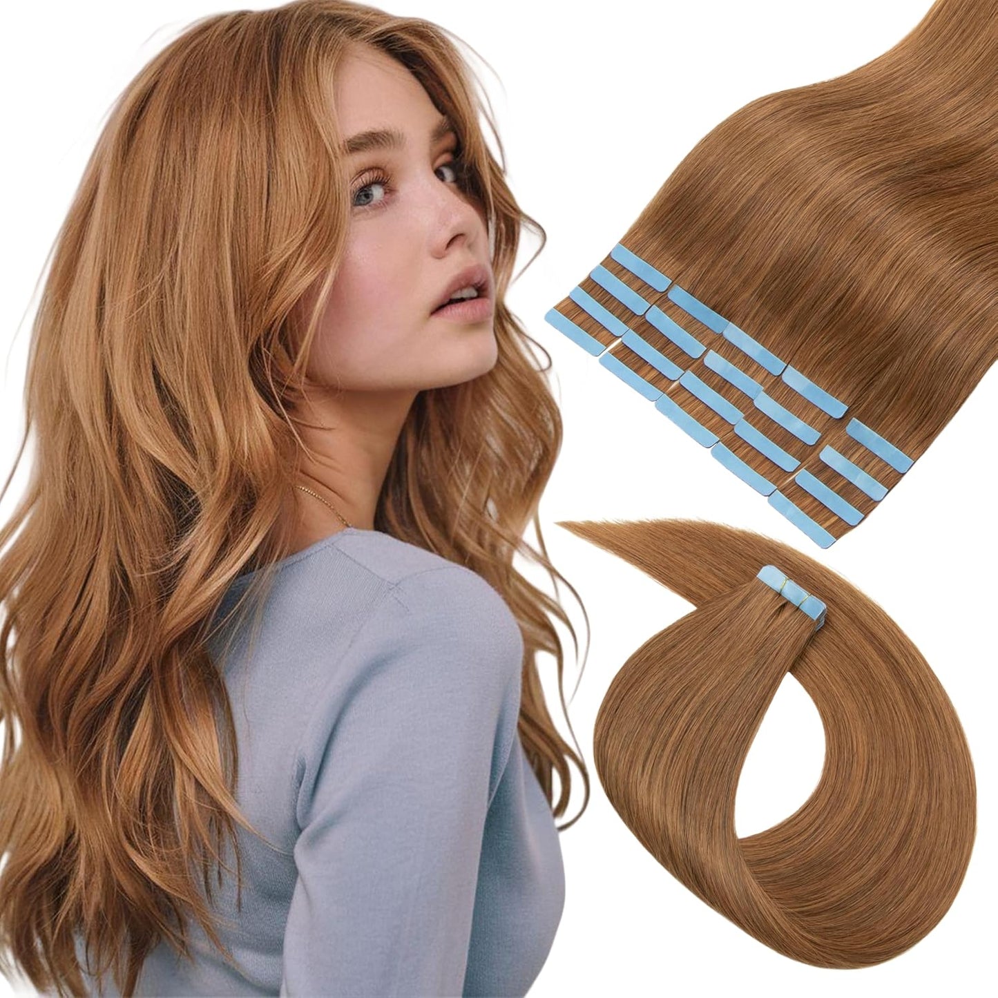 Master Blend Tape In Extensions Human Hair Blended Straight 20 Pcs/Pack, 50 Grams – Ustar Basics, 400°F Safe, Better Hair Less Money