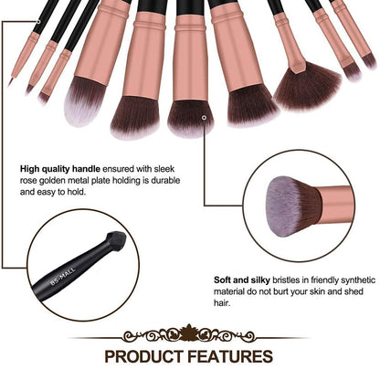 BS-MALL 16pcs Makeup Brushes  Premium Synthetic Professional Makeup Eye Brushes Kit(Rose Gold)