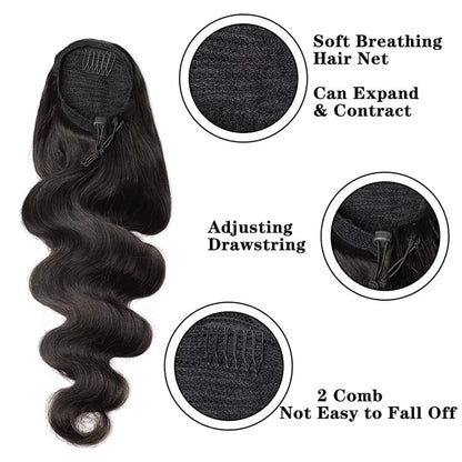 Mink Hair Clip in Draw String Ponytail Body Wave Deep Wave – 100% Human Hair, Adjustable Drawstring, Instant Glam