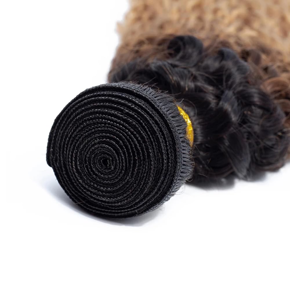 Ombre Black & Brown & Blonde (1B/4/27) Jerry Curl 100% Virgin Human Hair Bundles | Three-Tone Curls