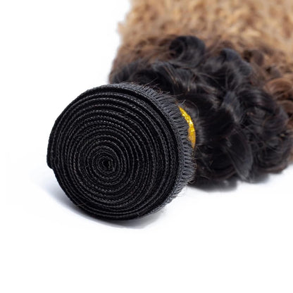Ombre Black & Brown & Blonde (1B/4/27) Jerry Curl 100% Virgin Human Hair Bundles | Three-Tone Curls