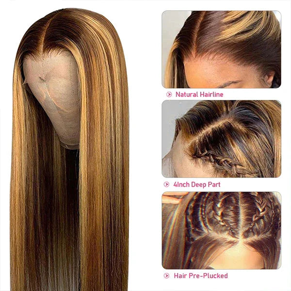4/27 Highlight Straight Wig – 13x6 HD Lace Full Frontal Up To 42 Inch Human Hair